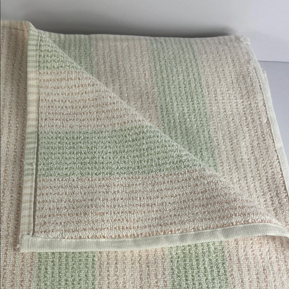 Tommy Bahama Bath Towels Pink Green White Striped Plush Cotton Set of 2 NEW